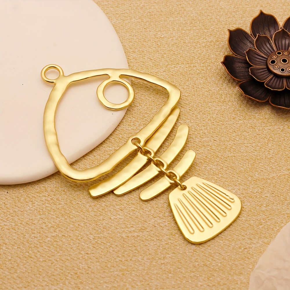 Image of 1pc Matt Golden Large Fish Bone Skeleton Charms Pendants For Diy Necklace Jewellery Making Findings Accessories