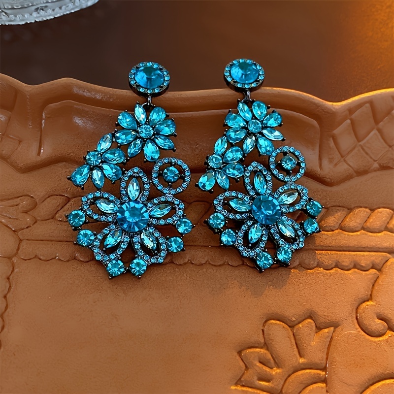 

Blue Flower Long Earrings Fashion European And American Exaggerated Design Earrings