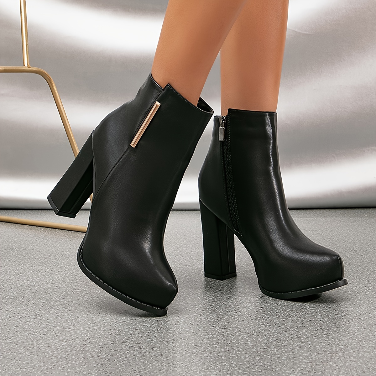 Botas de Plataforma Negras para Mujer con Tacón Súper y Cremallera  Lateral Decoración Botines Elegantes para Noche o Ocasiones Cómod