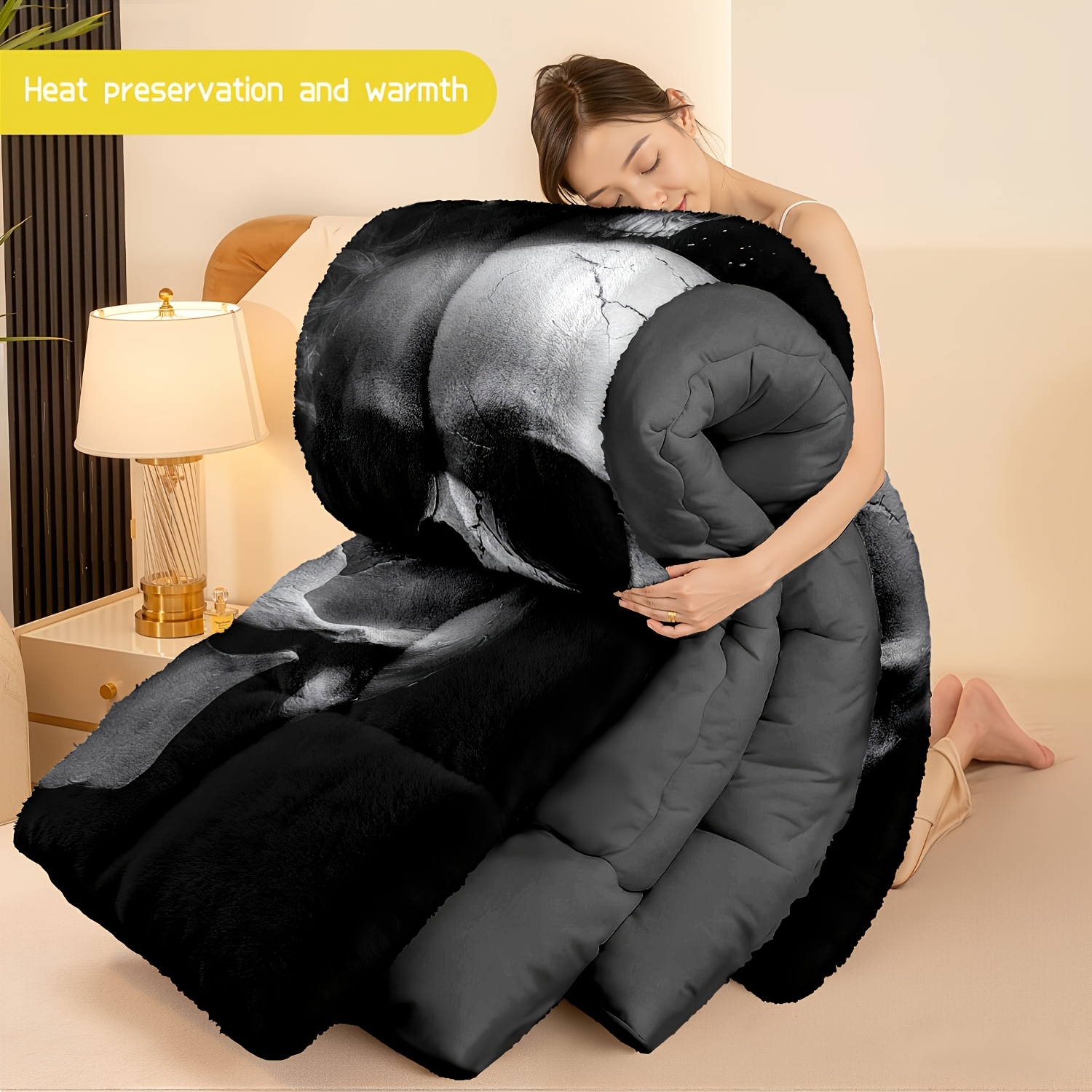 TEMU 3pcs (1 Comforter + 2 Pillowcases) Soft Warm Hypoallergenic Polyester Bedding Set, Wrinkle & Fade Resistant , Queen/king/full Size, Modern