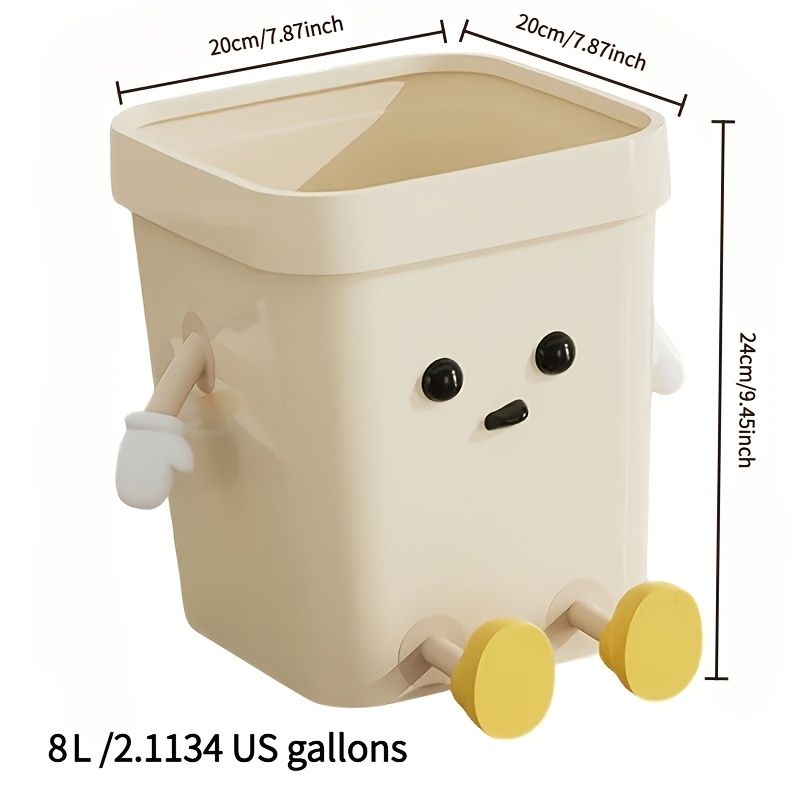 TEMU Cute Cartoon Trash Can With Detachable Movable Hands And Feet, Kawaii Cream Square Waste Basket, Funny Novelty Decor Garbage Bin For Kitchen,