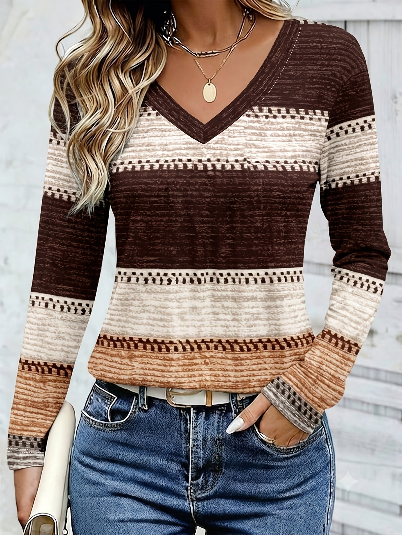 imagen del artículo camiseta interior de   larga y cuello   para mujer, a rayas multicolor, de   entallado, para desplazamientos casuales, a rayas con bloques de color