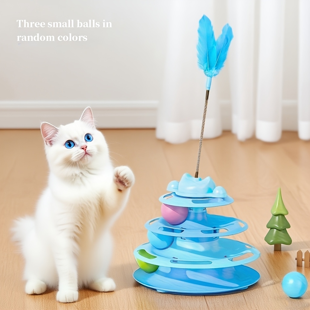 Artificial Feather Cat Carousel Toy - Rotating Rolling Ball Cat Toy, Interactive Teasing Toy for Cats, Cat Gift, Suitable for Indoor Cat Companion Toy, Self Entertainment And Fun Toy to Reduce Boredom, Random Balls in 3 Colors, Without Battery