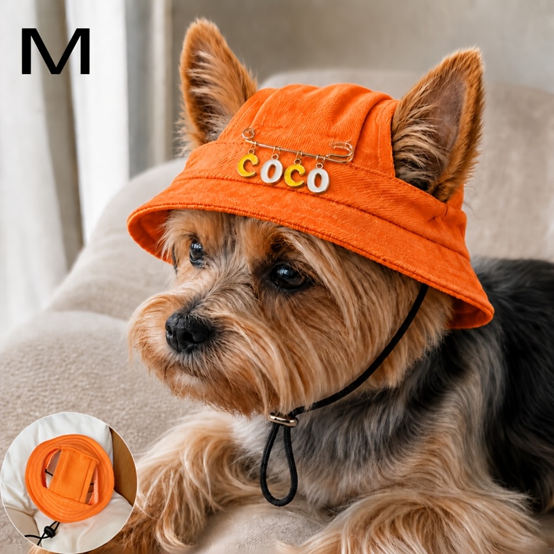 TEMU Custom Name Pet Hat Detachable Diy Letter-decorated Fisherman Hat For Dog Daily Wear Ear-revealing Design Must-haves For Walking Dog Outdoors