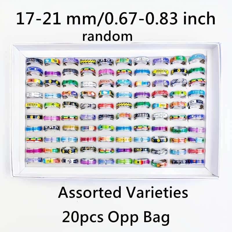 TEMU 20pcs/lots Yicen Classic Stainless Steel Rings For And Mixed Colorful Streak Jewelry Accessories Gift Wholesale Random Style, For Teenager