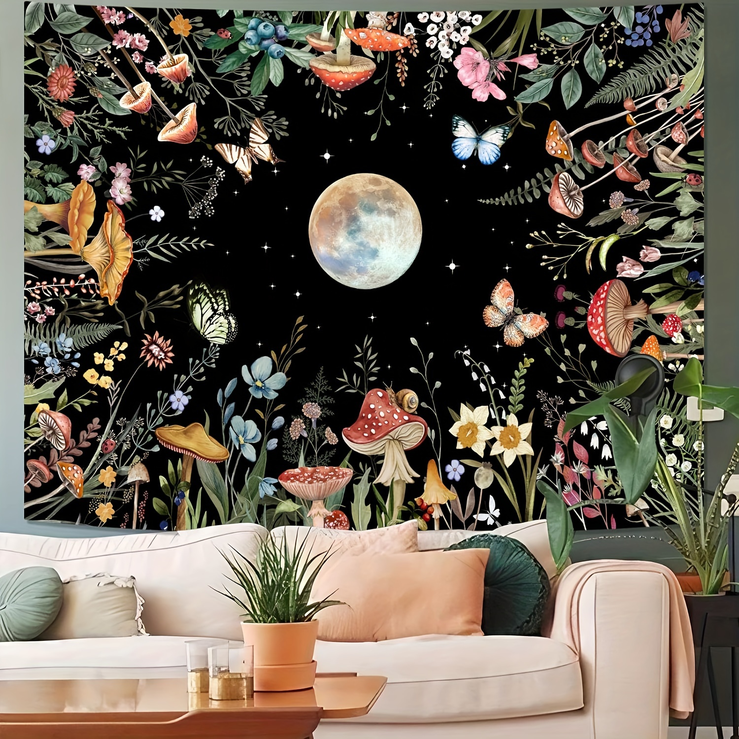 

1pc Flower & Mushroom Print Tapestry, Polyester Tapestry, Wall Hanging For Living Room Bedroom Office, Home Decor Room Decor Party Decor, With Free Installation Package
