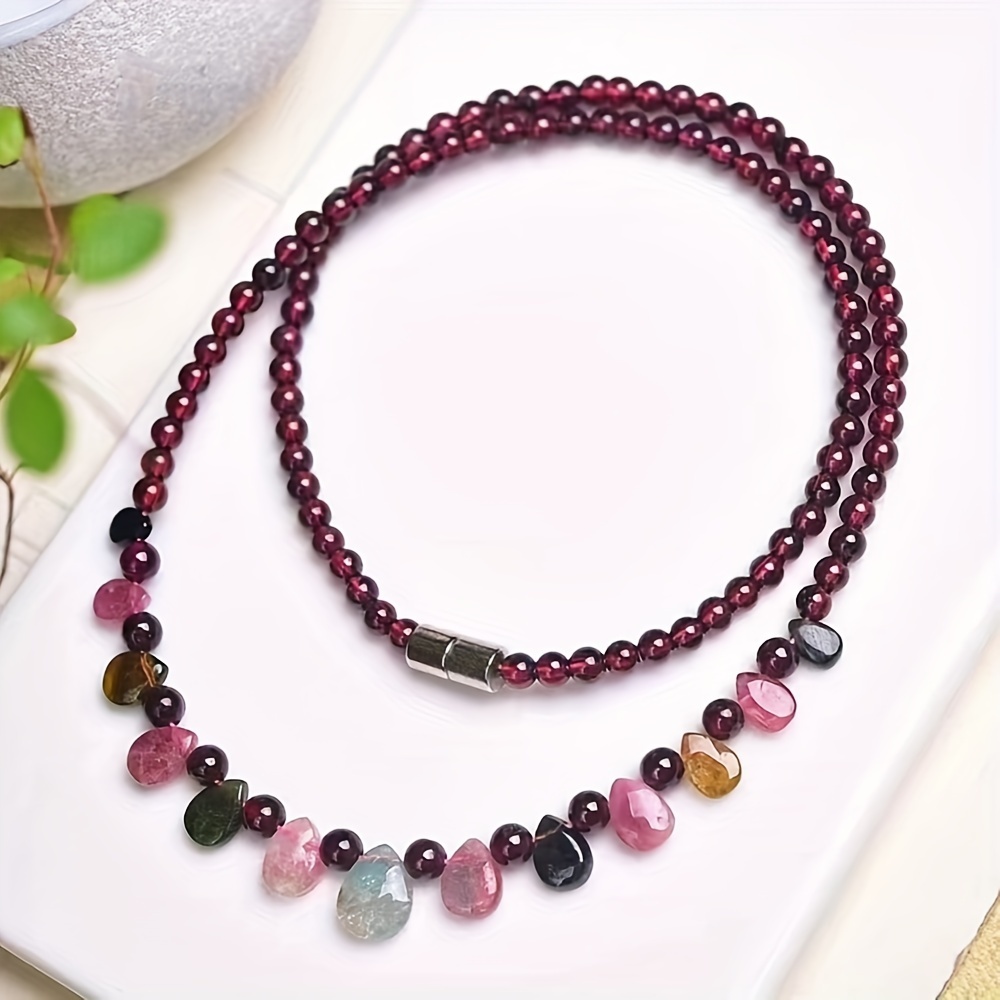 

Elegant Teardrop Garnet & Necklace - Natural Gemstone Beaded Bracelet, Fashion Jewelry