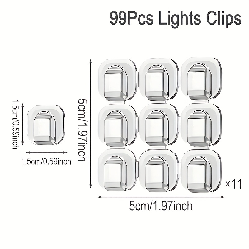 27/54/99pcs, String Lights Clips, Lighting Wire Holder, Outdoor String Lights Clips With Adhesive Strips, Cable Holders For Hanging, Garden Balcony Decoration, Outdoor Decoration, Home Daily Decor
