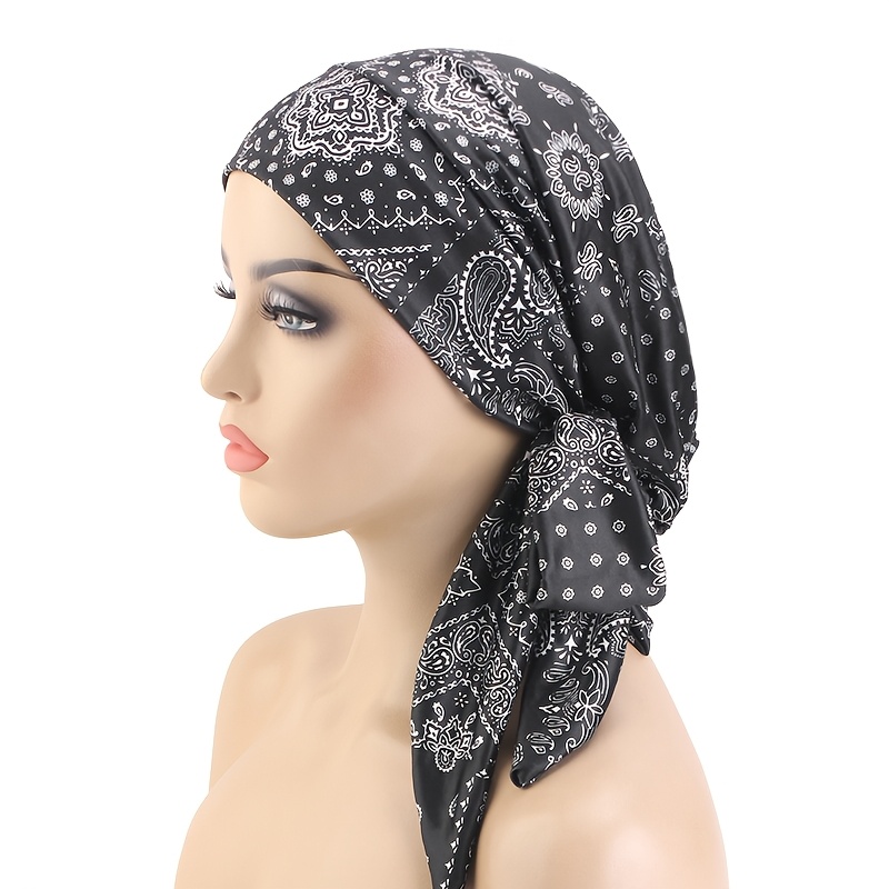 TEMU Women's Headscarf Cap, Hair Protection Turban With Tie Strap, Undercap