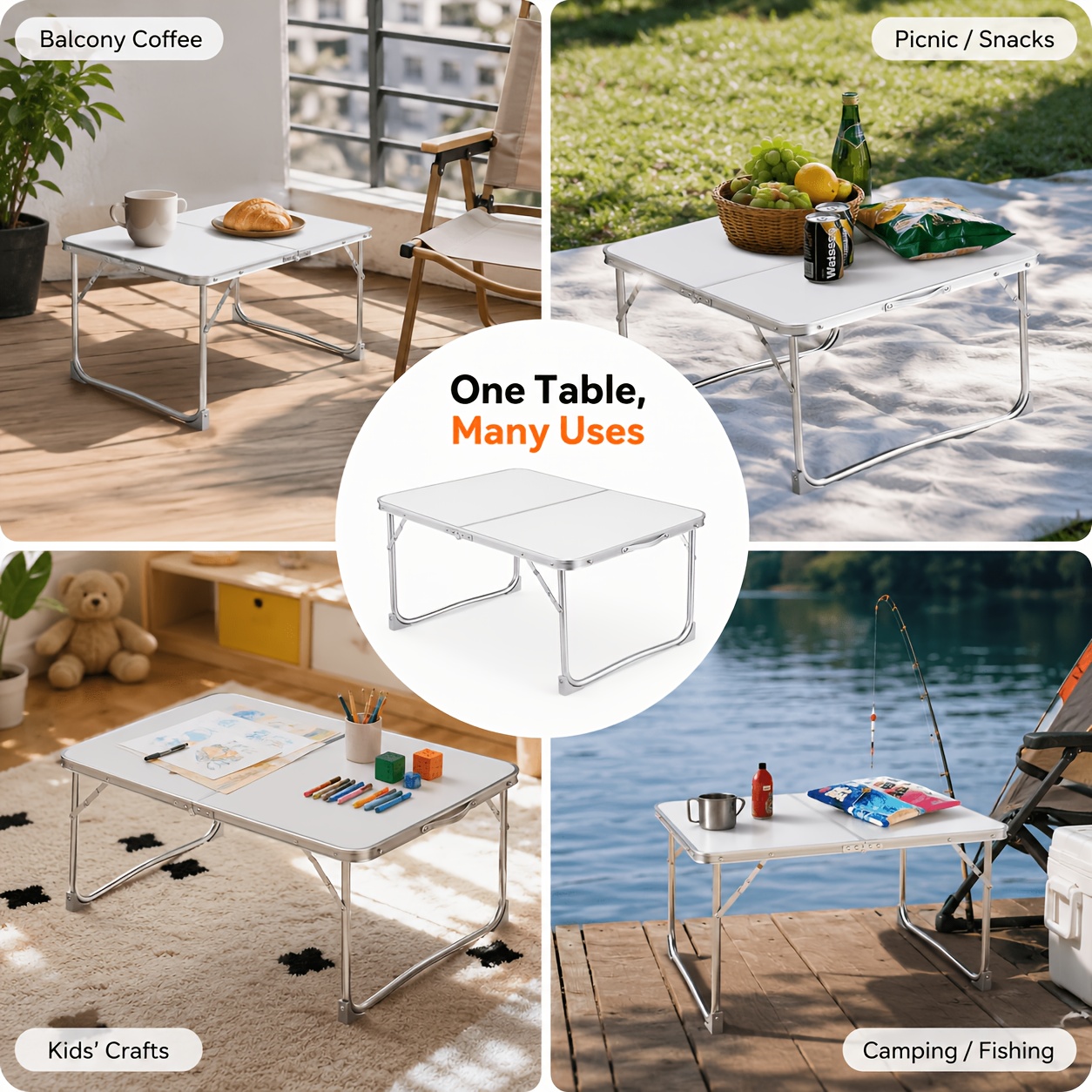 Height Adjustable Folding Picnic Table for Camping & Outdoor Use