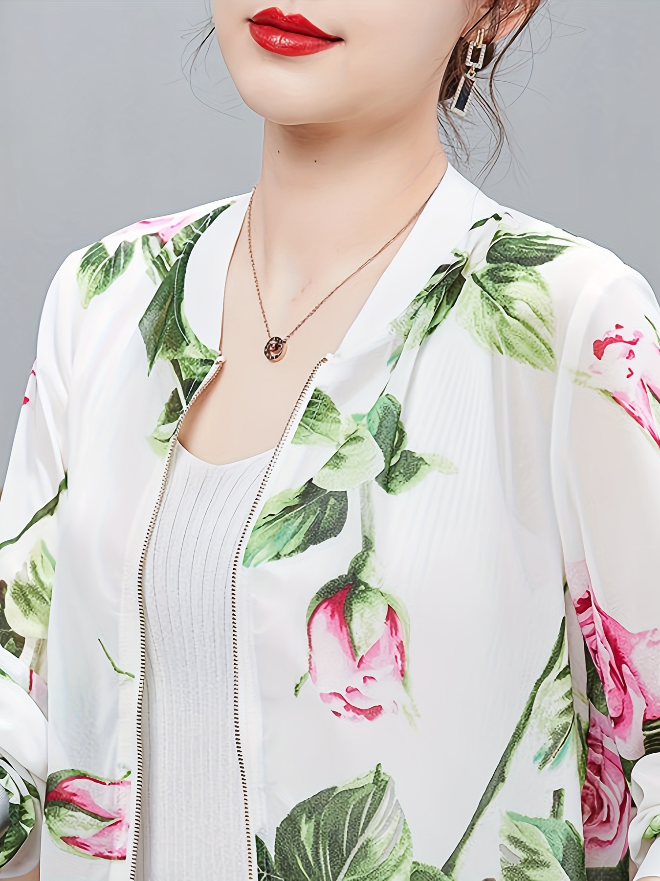 jaqueta bomber de chiffon floral feminina leve Temu Portugal