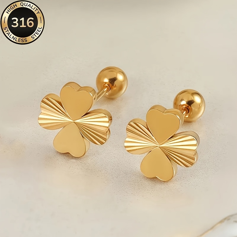 TEMU 1 Paire de Boucles d'Oreilles en Acier Inoxydable Plaqué de Cœur avec à - Style Tendance et Élégant - Convient pour des Femmes, les Fêtes, et de