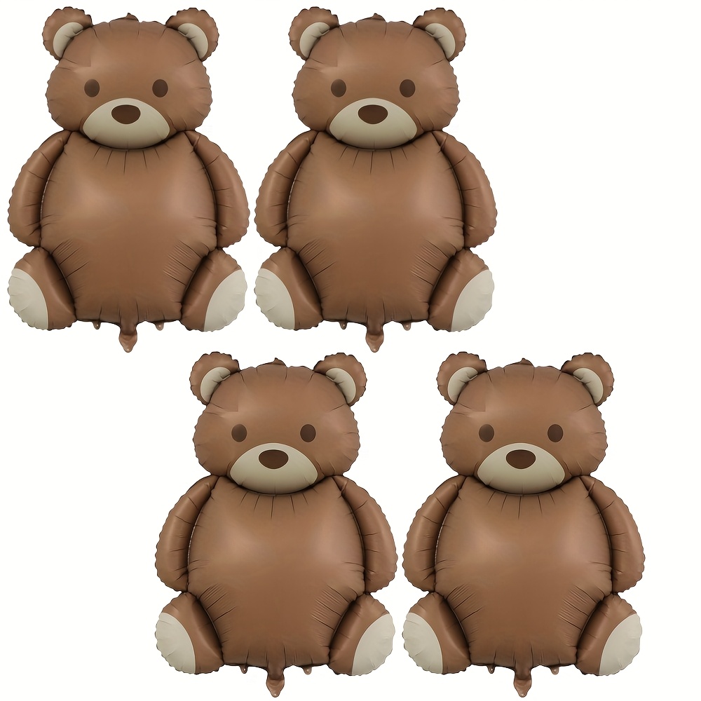 Image of 4pcs Bear Balloons - Cute Brown Bear Shaped Animal Theme Deep Brown Balloons For Shower Decorations, Birthday Party Supplies, Durable & Easy To Inflate, Birthday Balloons