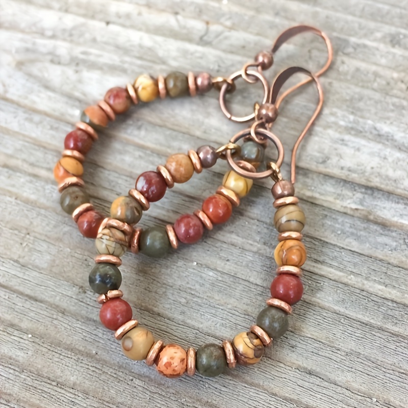 

Vintage & Boho Style, Retro Color Beads Drop Earrings For Ladies, Fashion Creative Accessory For Banquet & , Perfect Gift