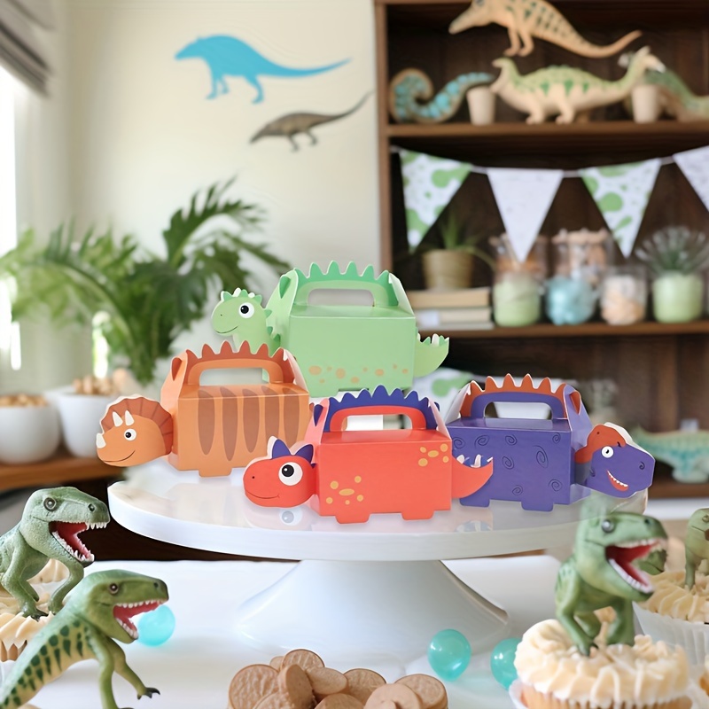 

6pcs Cartoon Dinosaur Boxes Paper Gifts Candy Box Dino Happy Birthday Decoration Baby Shower Food Box Jungle Animals 1st Birthday Party For Home Baking Gift Packing Box