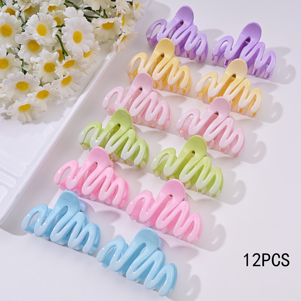 Image of 12pcs Women's Multicolor Hair Clips Medium Gradient Hair Additions Fashionable Wavy Design Hair Claw Clip Supplies Suitable For Daily Use