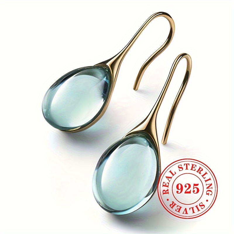 

925 Sterling Silver Dangle Earrings With Synthetic Aquamarine Gemstone, Vintage And Vacation-inspired Design For Women, Perfect For Everyday And Party Wear