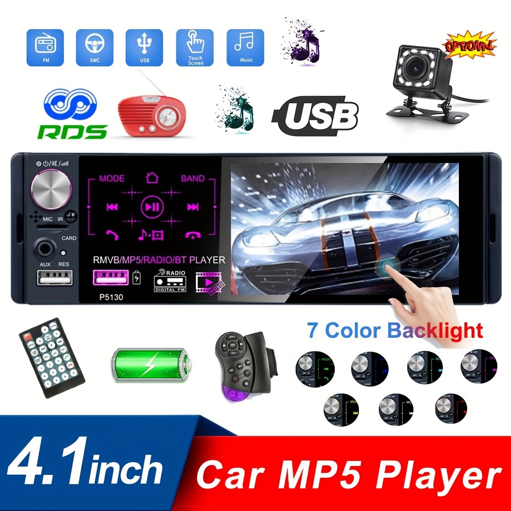 

4.1 1 Din Autoradio Hd Capacitive Car Aux Rds Usb Tf Do Mic And (optional)