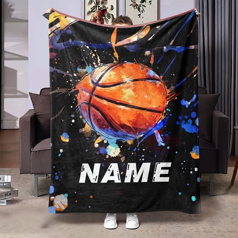

1pc Name Custom Blanket, Basketball Pattern Printed Flannel Blanket, Soft Warm Blanket, Nap Blanket, Sofa, Office Bed, Camping Travel, Multifunctional Gift Blanket, Suitable For All