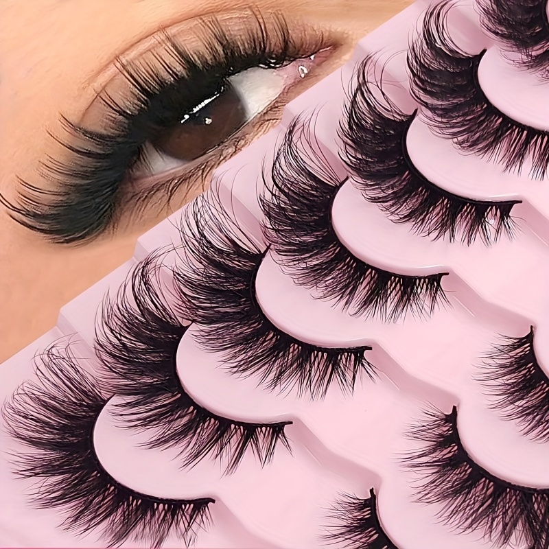 Image of Jieshm False Eyelashes 7 Pairs Of Natural Thick Falsies, Cat Eye Fox Eye Dramatic Lashes Suitable For Daily, Party And Travel Use