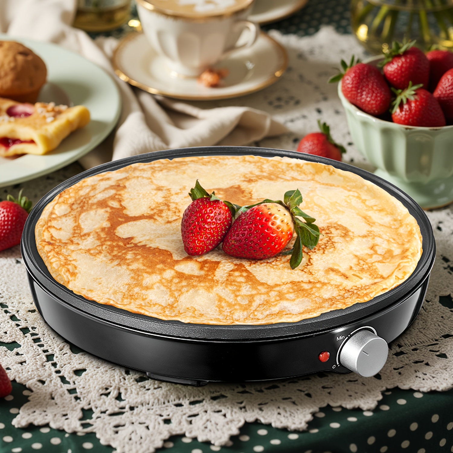 TEMU Machine à Électrique Compacte 12" & Plaque à Pancakes avec Contrôle de Température Précis, Surface Antiadhésive, Inclut Spatule & Épandeur de