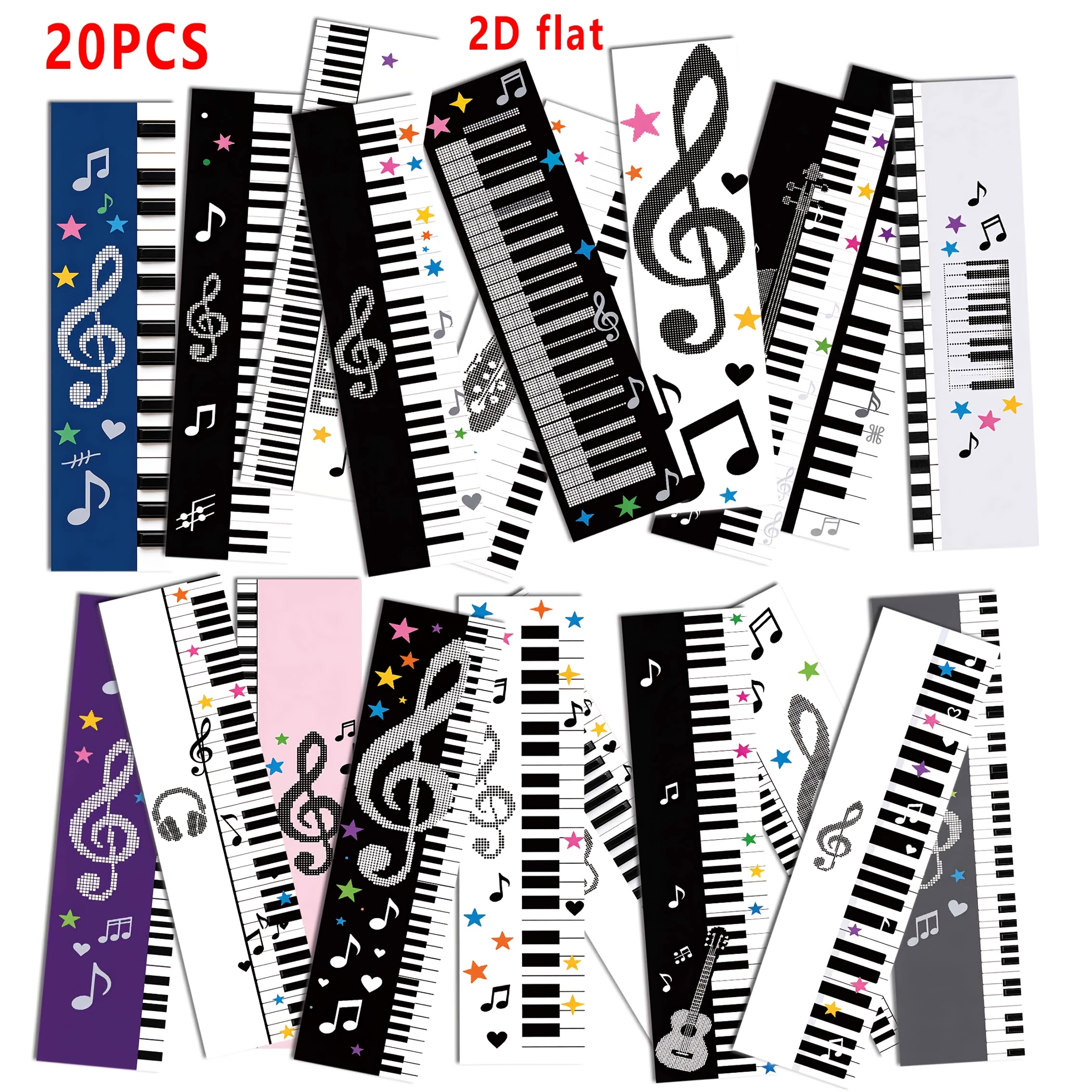TEMU 20pcs Piano Key Bookmarks Suitable For Birthdays, Teachers, Students - Music Page Markers With Piano Keys & Sheet Music, Dual Use For Office &