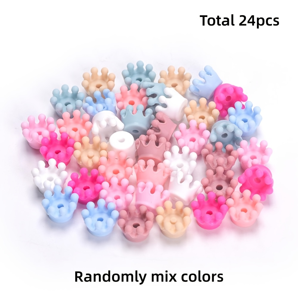 TEMU 24 pièces/set Perles d'espacement en silicone 3D Mini Couronne & Perles focales pour création de bijoux DIY, Mélange multicolore aléatoire, Kit