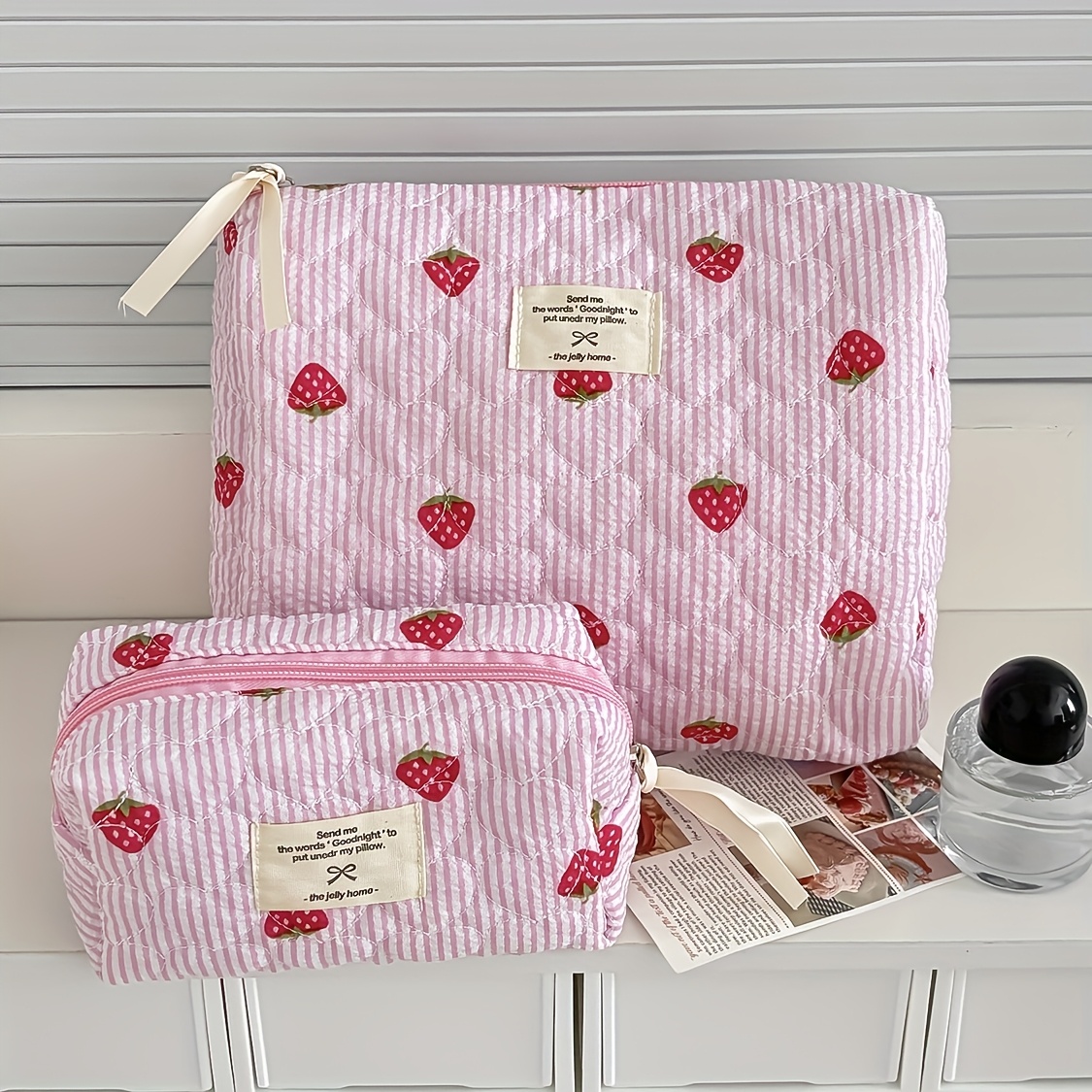large capacity japanese cute strawberry cosmetic bag travel Temu