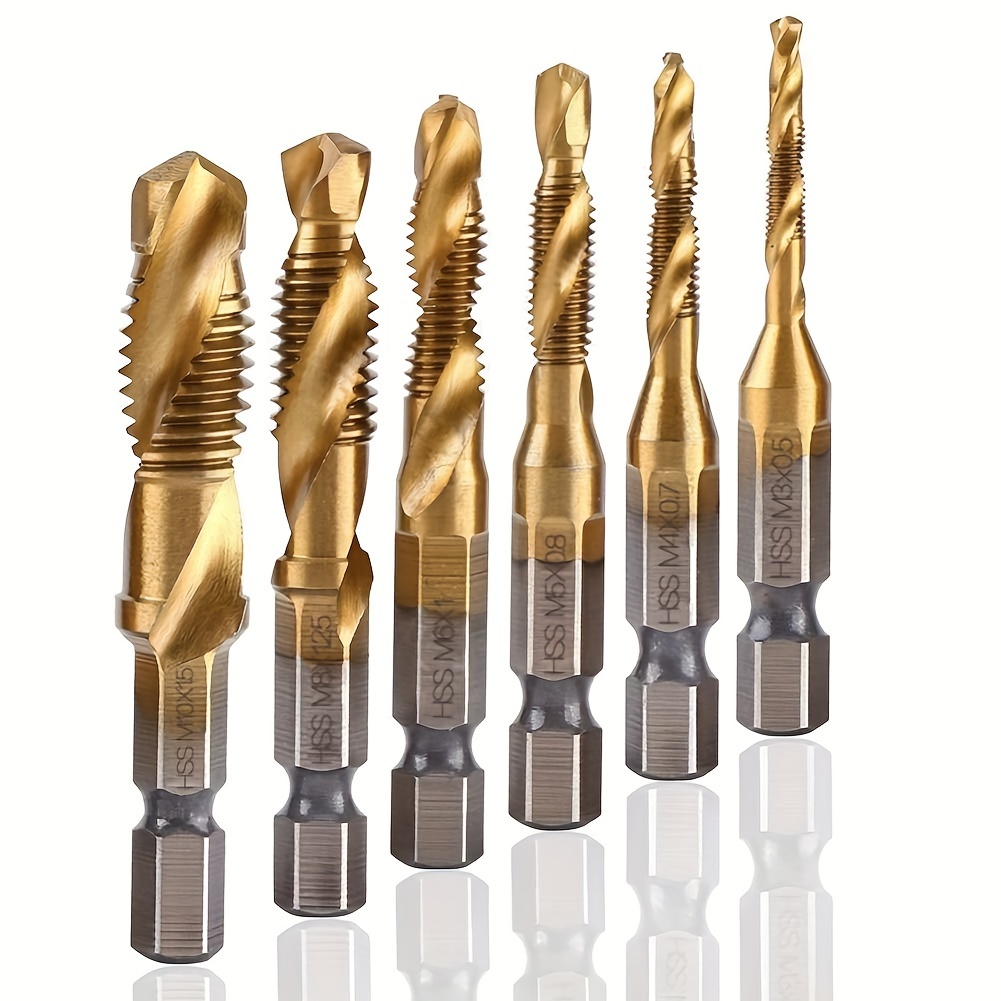 

6 Size Titanium Combination Drill Tap Bits Set M3-m10 Metric Drill And Tap Set