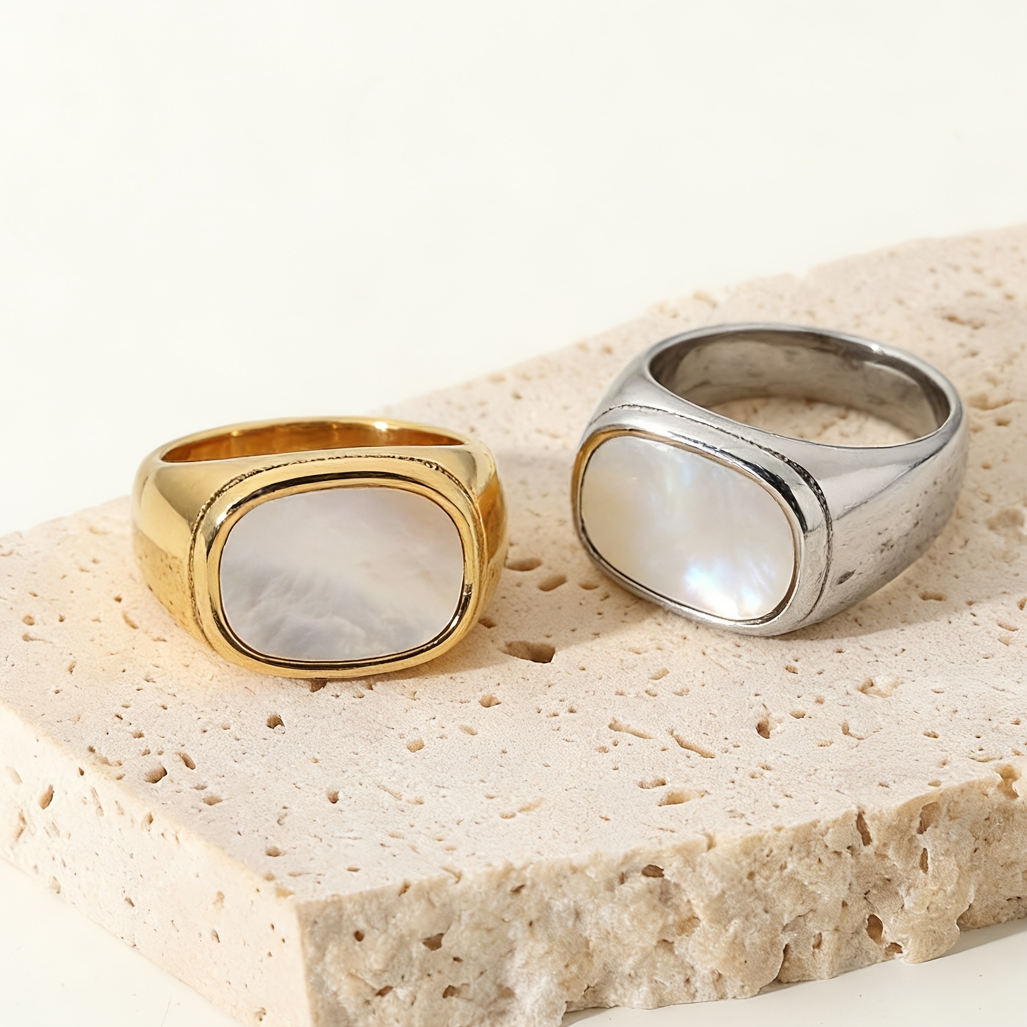 Classic Vintage Stainless Steel Square Two-Tone Ring, Unisex