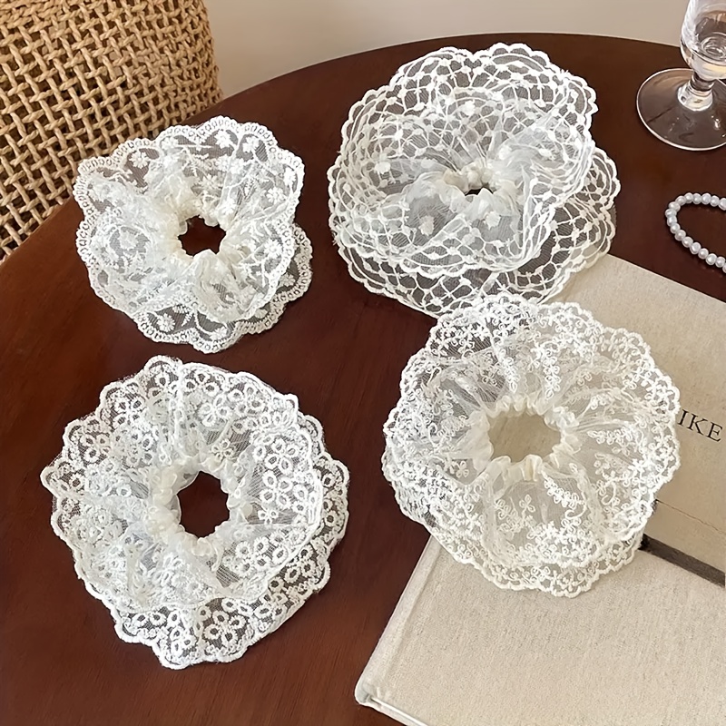 4pcs white lace daisy clover vine hair rings floral leaf  display picture 2