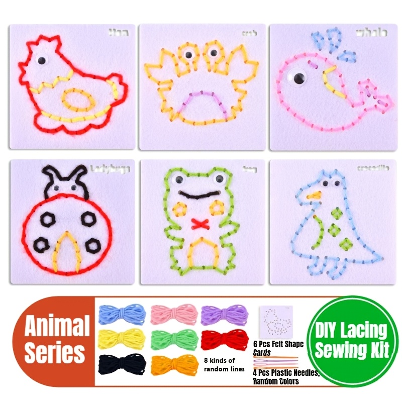 TEMU 18pcs Animal-themed Beginner Sewing Kit - Children's Sewing Set For Beginners, Felt Stitching Craft Kit With Colored Yarn And Plastic Safety