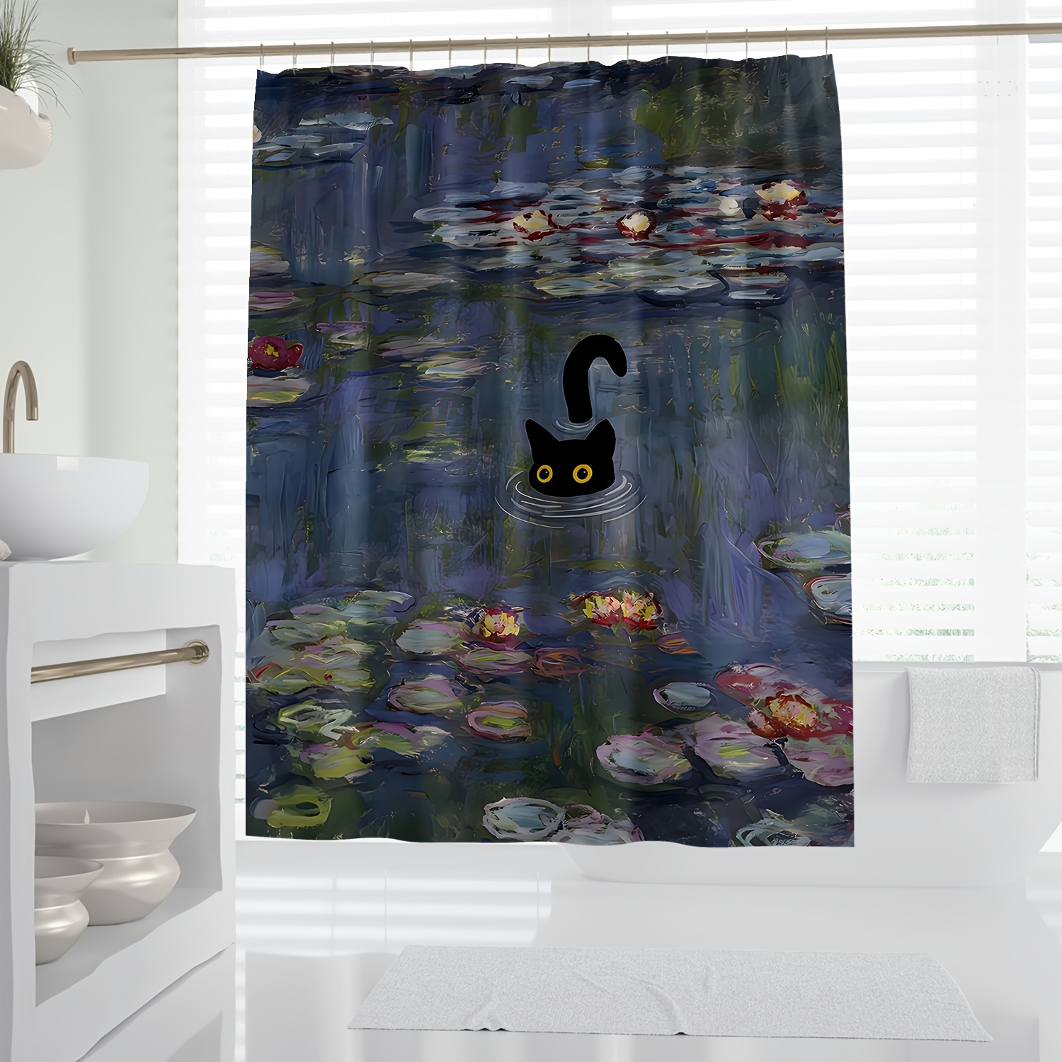 

1pc Hand-painted Oil Painting Style Modern Fashion Multicolor Simple Children Digital Print Shower Curtain, Waterproof Polyester Bathroom Decor