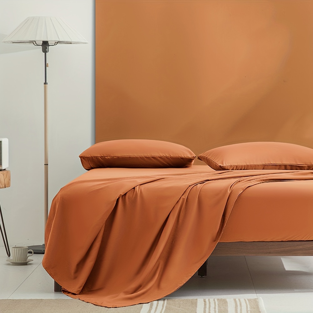 

4pcs Burnt Orange Fitted Sheet Set, Soft Breathable Microfiber Bedding Set For Bedroom Guest Room Hotel ( 1*flat Sheet + 1*fitted Sheet + 2*pillowcase, Without Core)