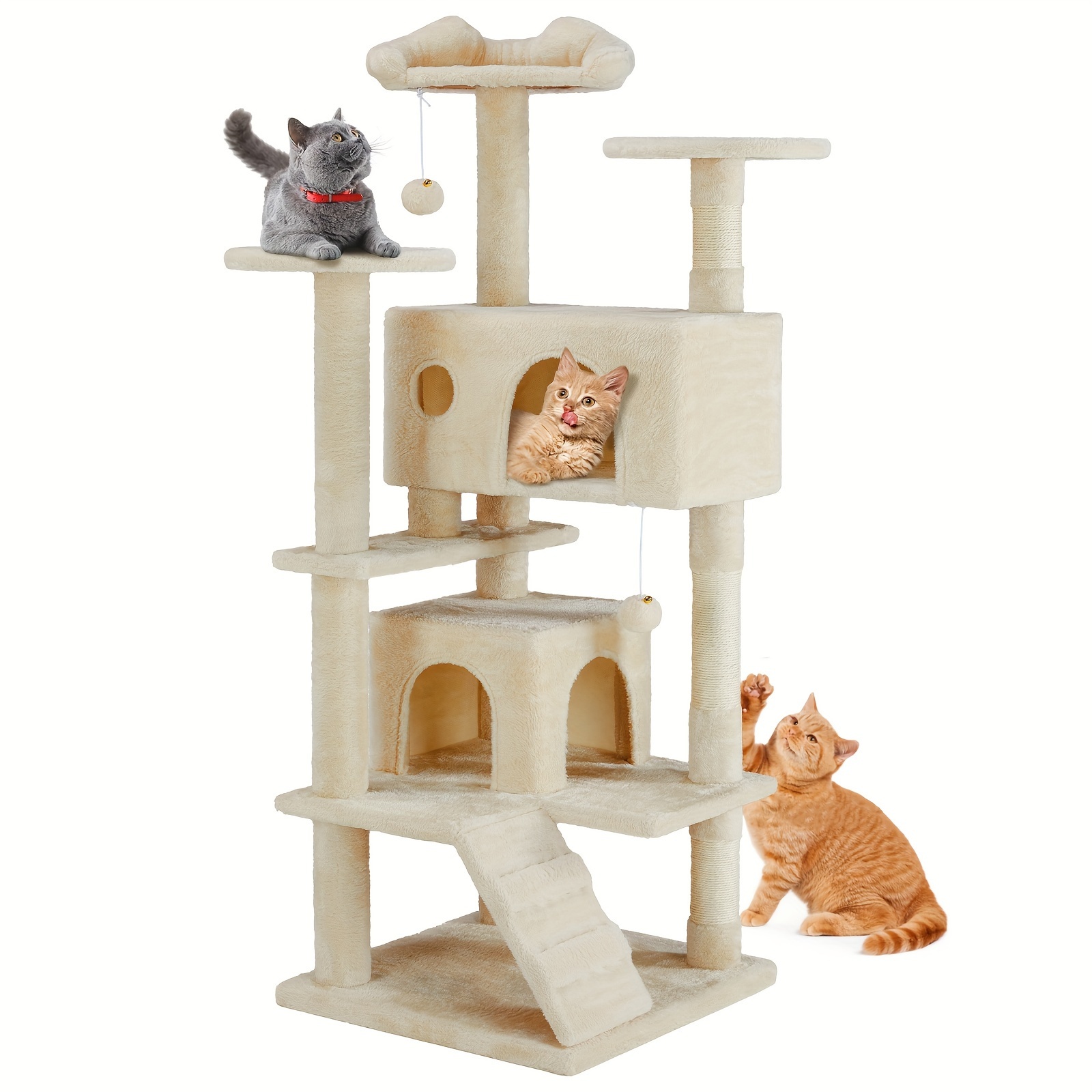 

Indoor Cat Tree Tower, Multi-level Cat Tree For Large Cats, Kitty, Pet House With 2 Condo, Scratching Post, Round Plate, Small Ladder, Cat Tree Toy For All Age Cats