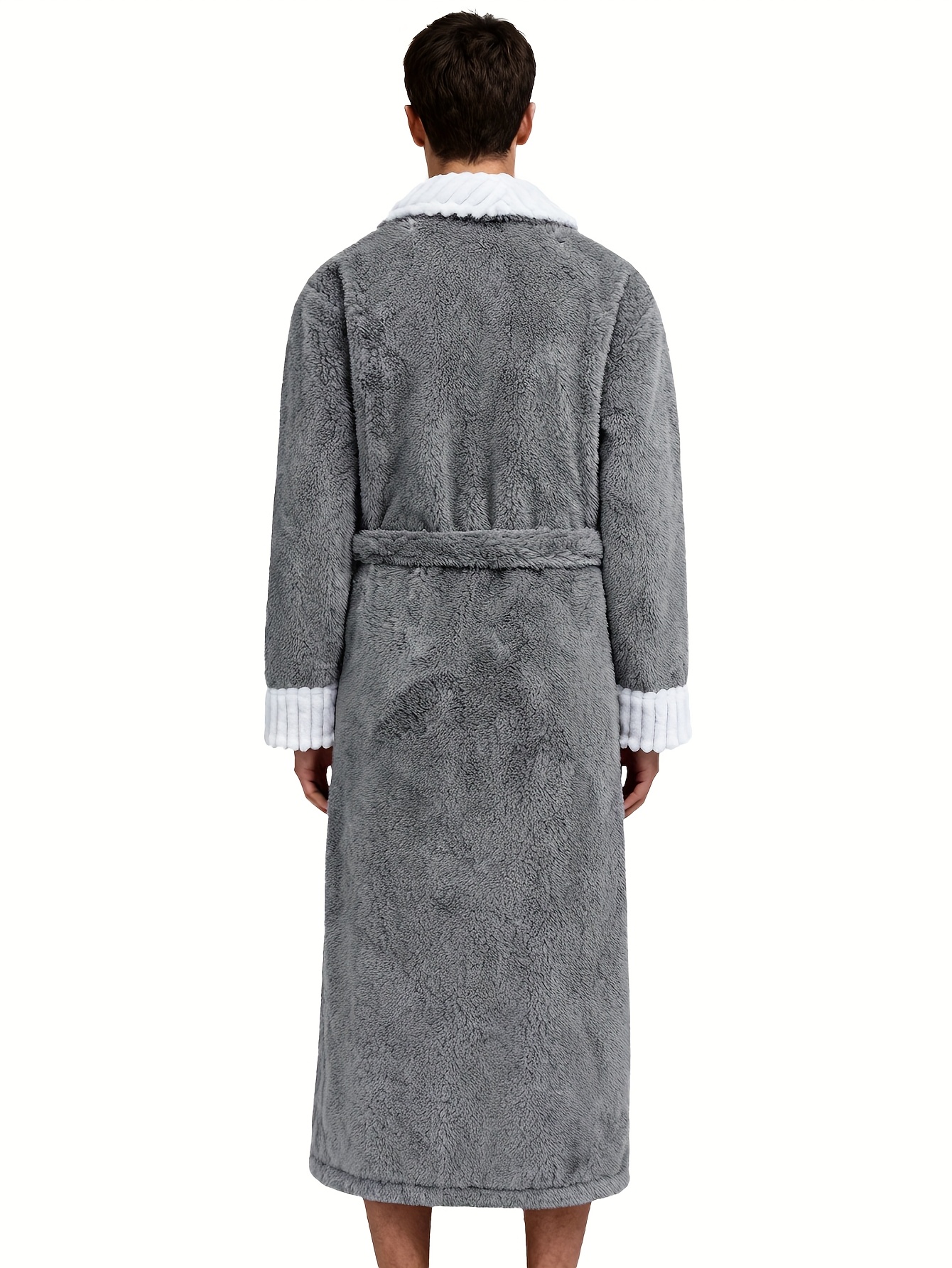 Men'S Thickened Flannel Robe - Long Bathrobe with Large Pockets, Soft Plush Texture, V-Neck & Belted Design for Fall/Winter, Perfect Gift for Him, Cozy Home Wear, Casual Sleepwear, Winter Robe | Vneck Robe | Plush Texture Robe