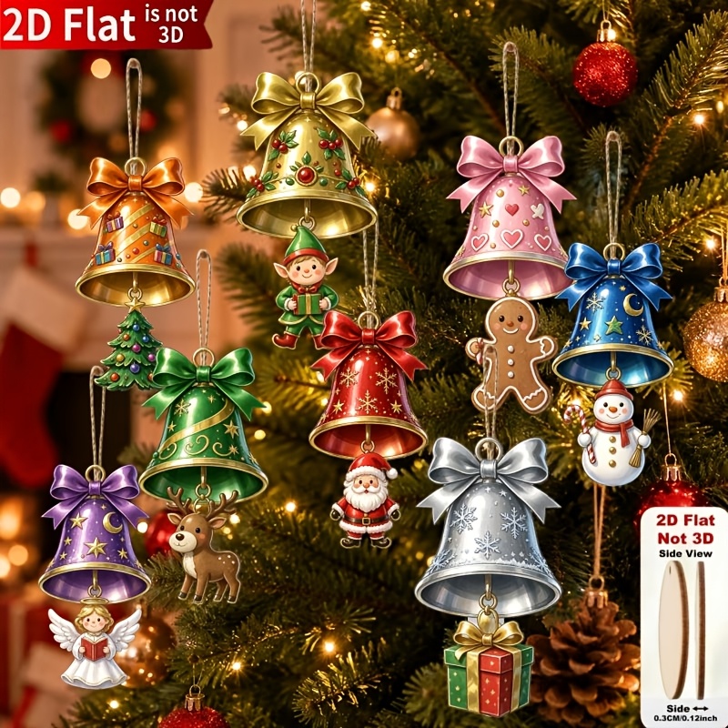 TEMU 2d Flat, 8pcs Christmas Bell Style Wooden Ornaments, Holiday Decorations, Party Gathering Decorations, Home Hanging Decorations, Christmas Tree