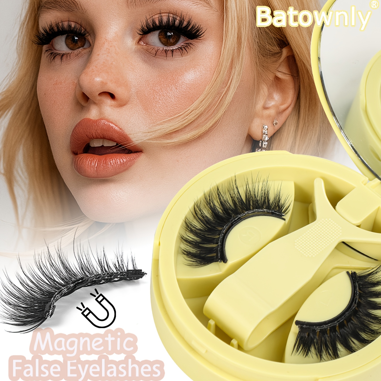 TEMU Batownly 1 Paire de Faux Cils Magnétiques, Style Naturelle 3D, Réutilisables, Pas de Colle , Matériau Faux Sable, Confortables, Doux, Adaptés à