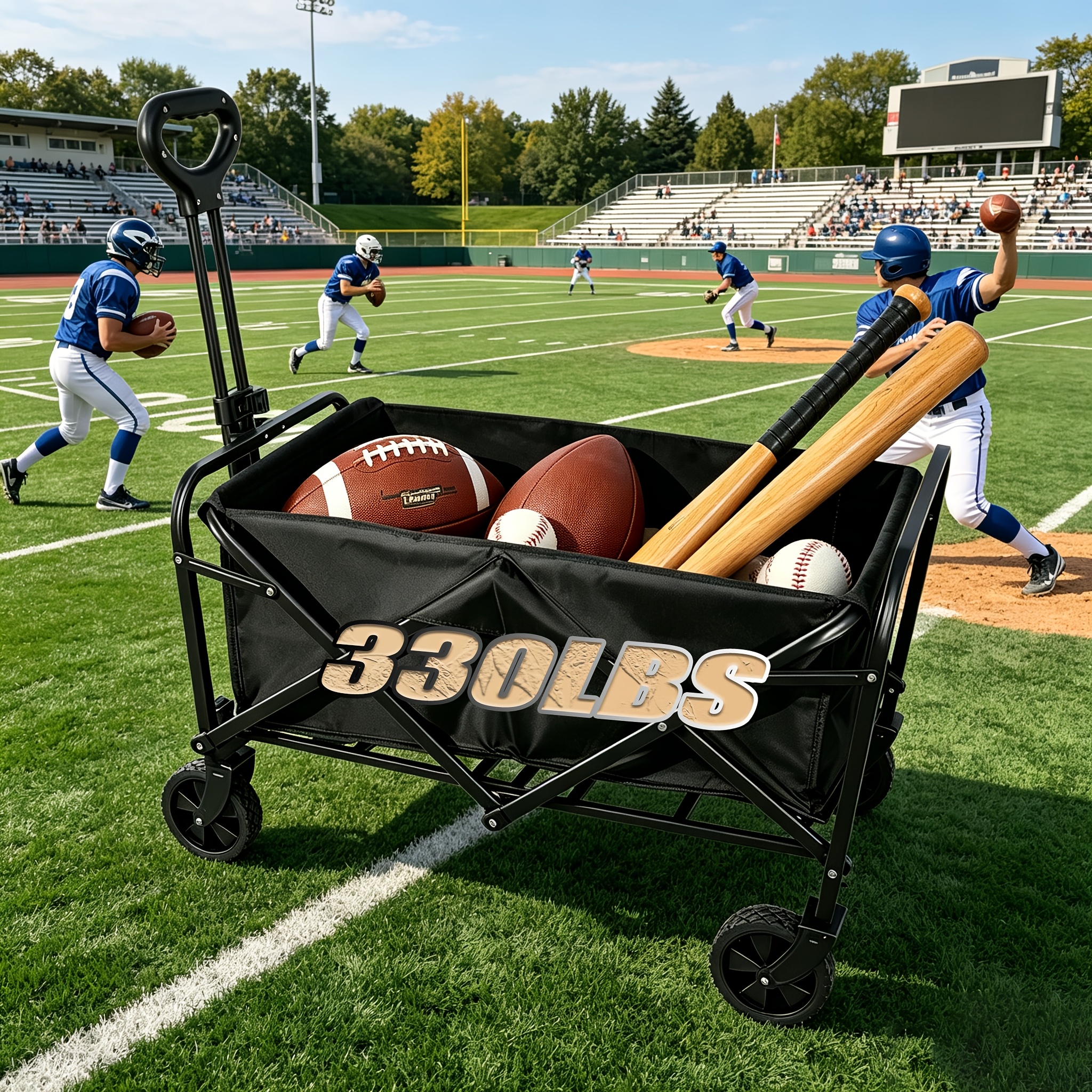 TEMU Heavy-duty Folding Cart With Load Capacity Of 220/330/450/550 Lbs, 360° Wide Wheels, 600d Oxford Fabric, , Easy To Assemble, Sports Equipment