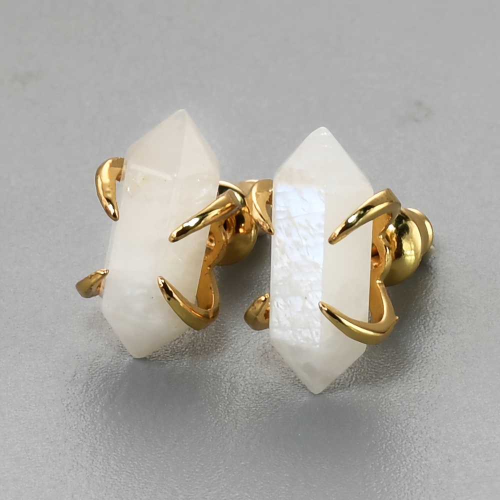 Natural Stone Hexagonal Prong-Set Stud Earrings