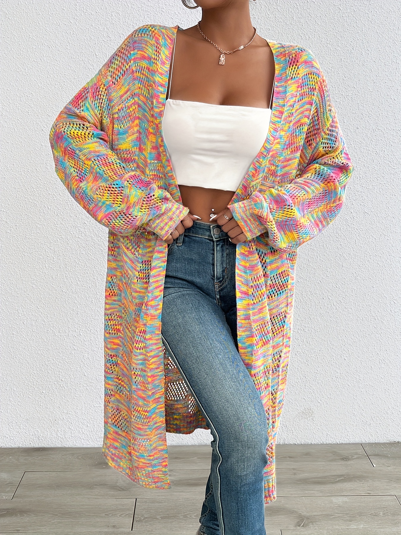 Gestreifte Strickjacke Damen Cardigan Mehrfarbig Regenbogen