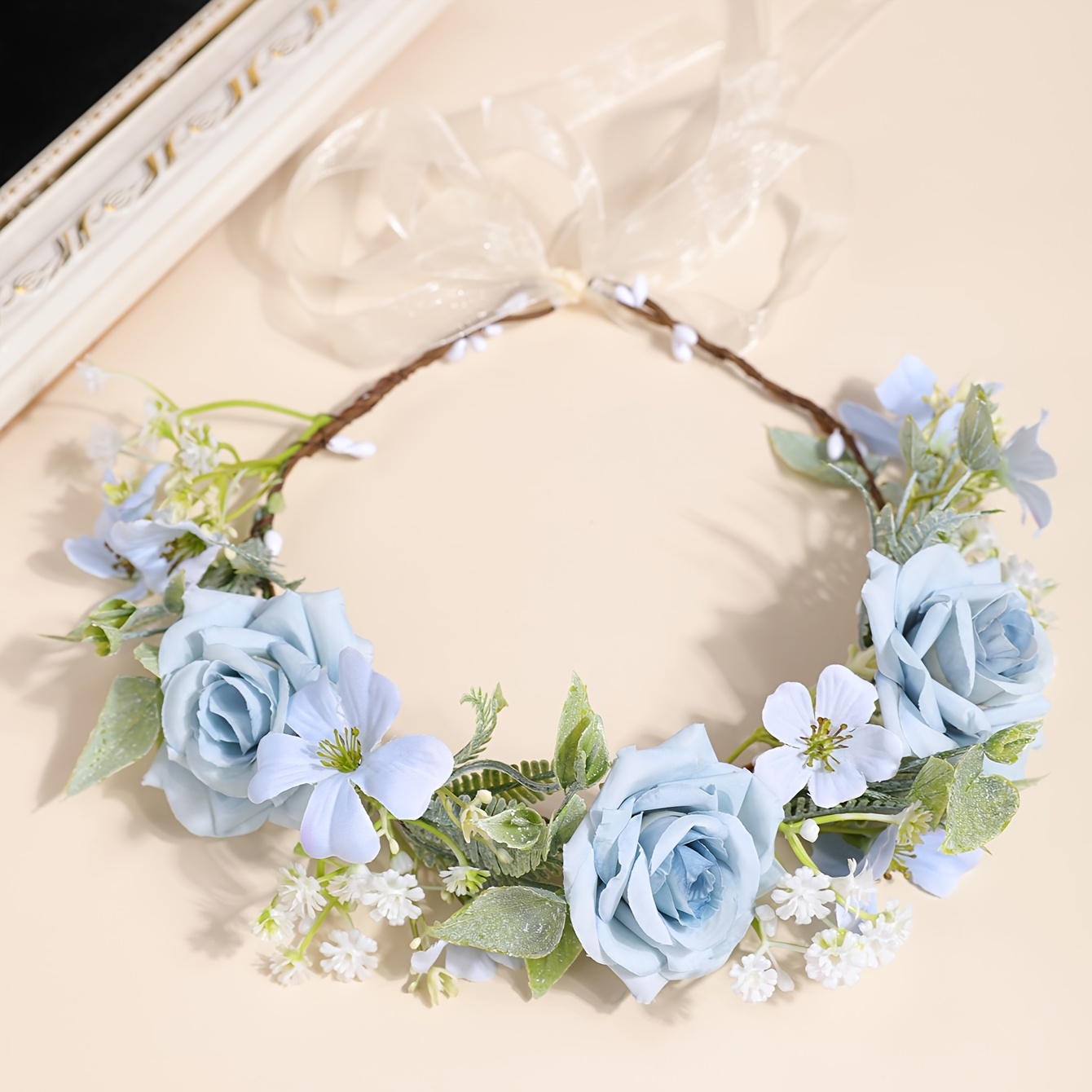 TEMU 1pc Women's Fashion Aesthetic Faux Plant Rose Flower Wedding Bride Portrait Photography Dress-up Headpiece Wreath
