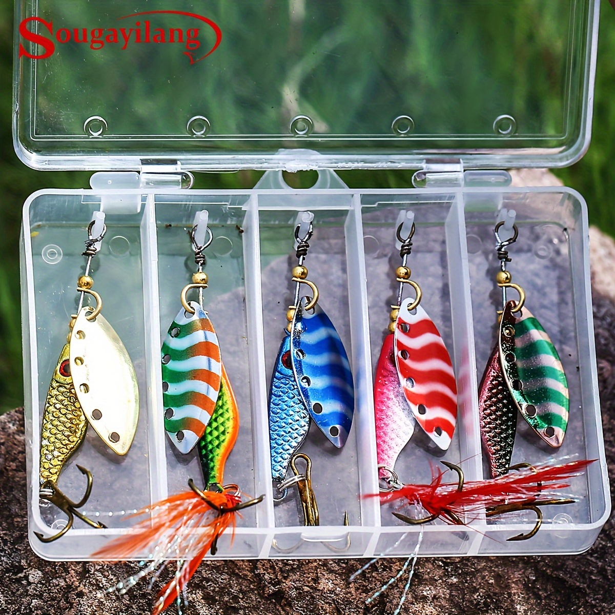 Sougayilang 5pcs/box Metal Spinner Lure, Bionic Fishing Lures For Trout  Pike Perch Salmon Bass, With Hard Metal Hooks, Fishing Tackle