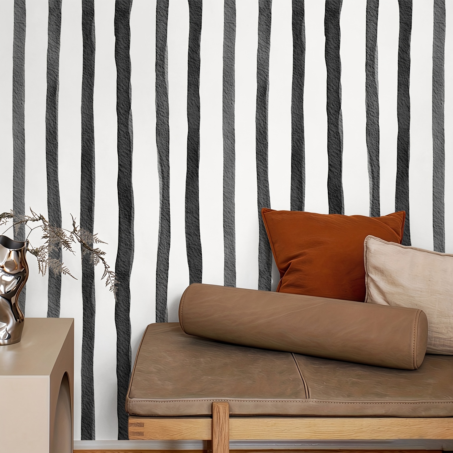 Image of 1 Roll, , Stripe Self Adhesive Wallpaper, Peel And Stick Wallpaper, Stripe Wall Paper, Modern Removable Wallpaper, Vinyl Contact Paper For Walls Bedroom Home Decor