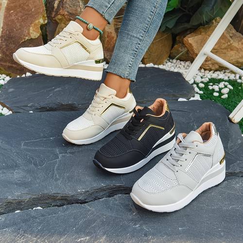 womens mesh breathable wedge sneakers lace up platform casual walking shoes athletic shoes women shoes