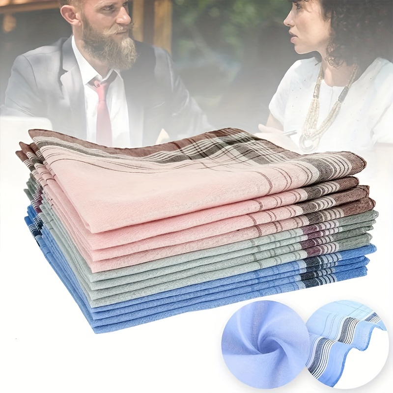 

12pcs Simple Plaid Handkerchief For Men, Pocket Square