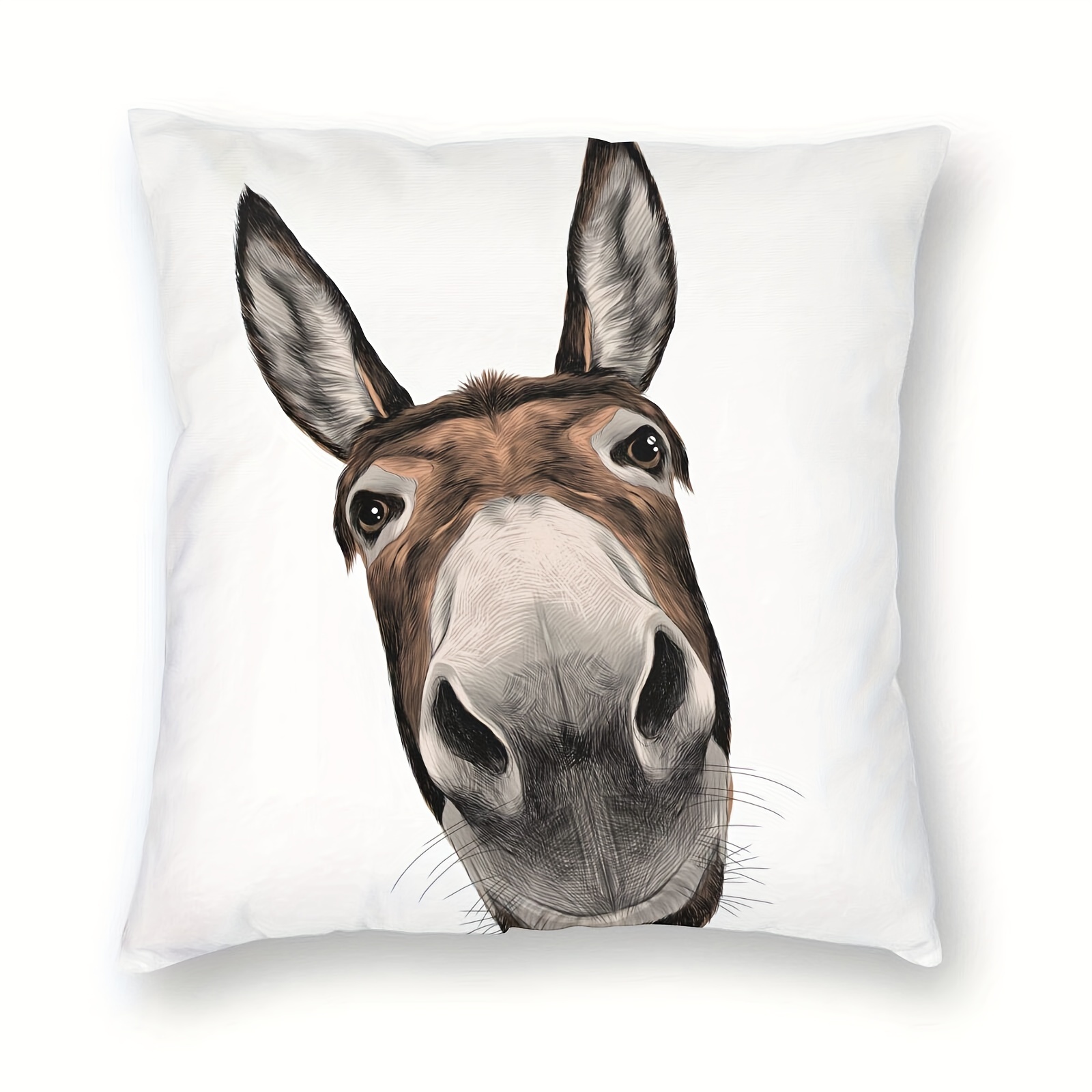 

1pc Farmhouse Donkey Cute Face Decorative Throw Pillow Covers 18x18 Inch Pillows Case Square Cushion Cover Cases Pillowcase With Zipper Sofa Home Decor For Couch Bed Patio Car