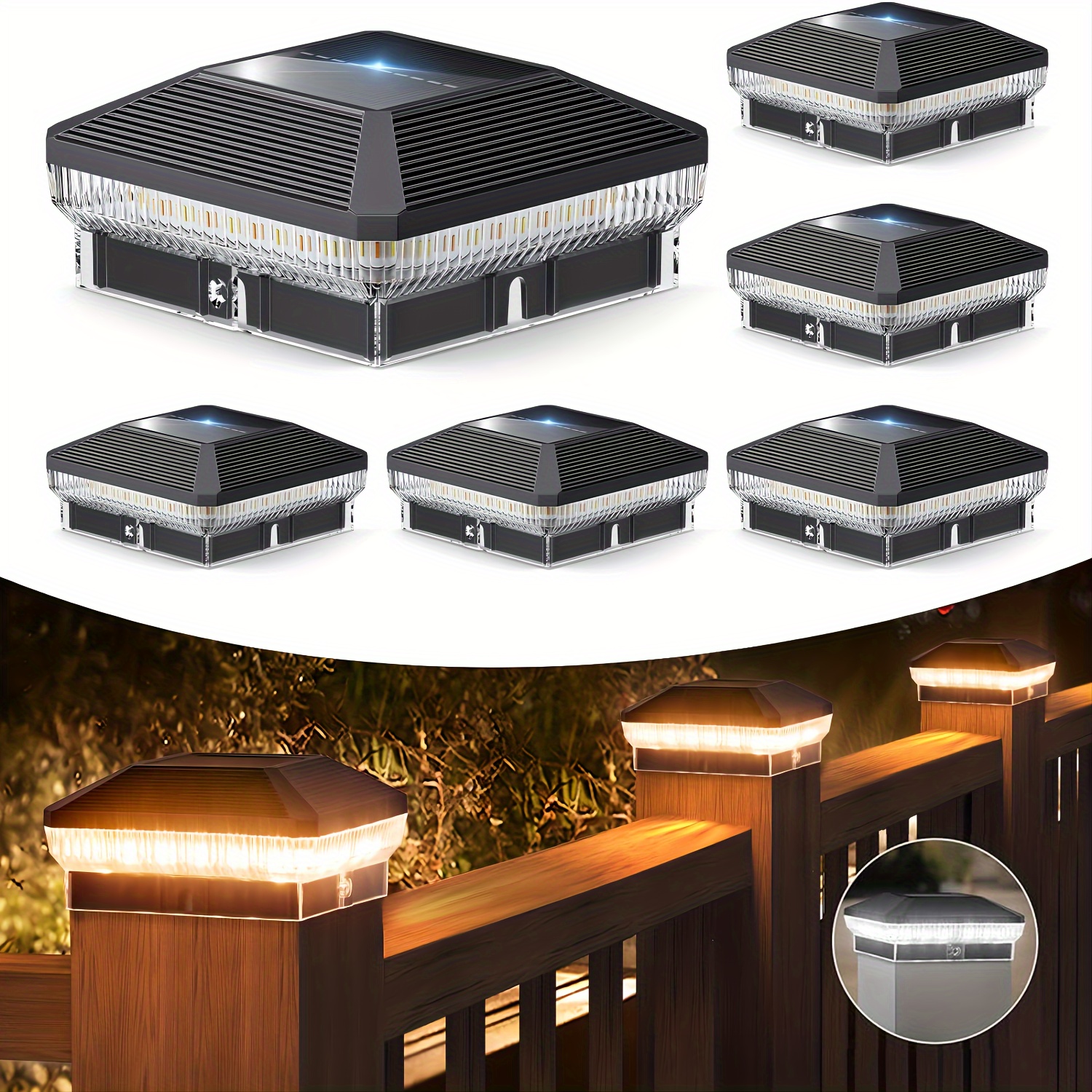 

4x4 Solar Post Lights Outdoor, 6 Pack 40 Leds 30 Lumens Fence Post Solar Lights Outdoor With 3 Modes, Solar Powered Deck Fence Post Lights, Solar Post Cap Lights For Vinyl Wooden Post