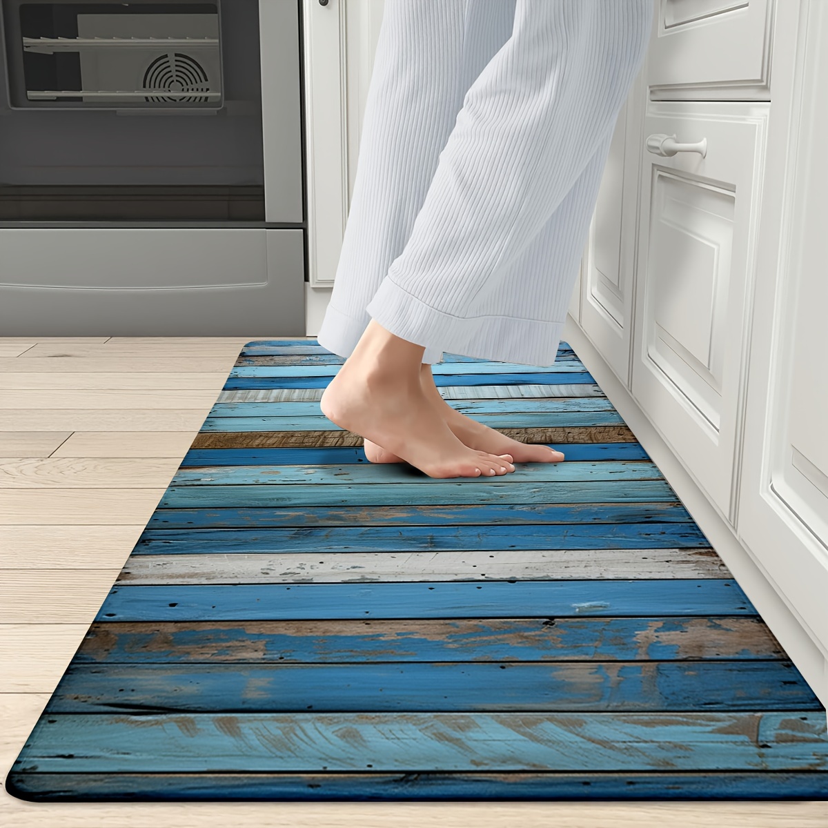 TEMU 1/2pcs Wooden Background Kitchen Rugs, Farmhouse Decor Rugs, Non-slip And Bathroom Pads, Comfortable Standing Runner Rugs, Carpets For Kitchen,