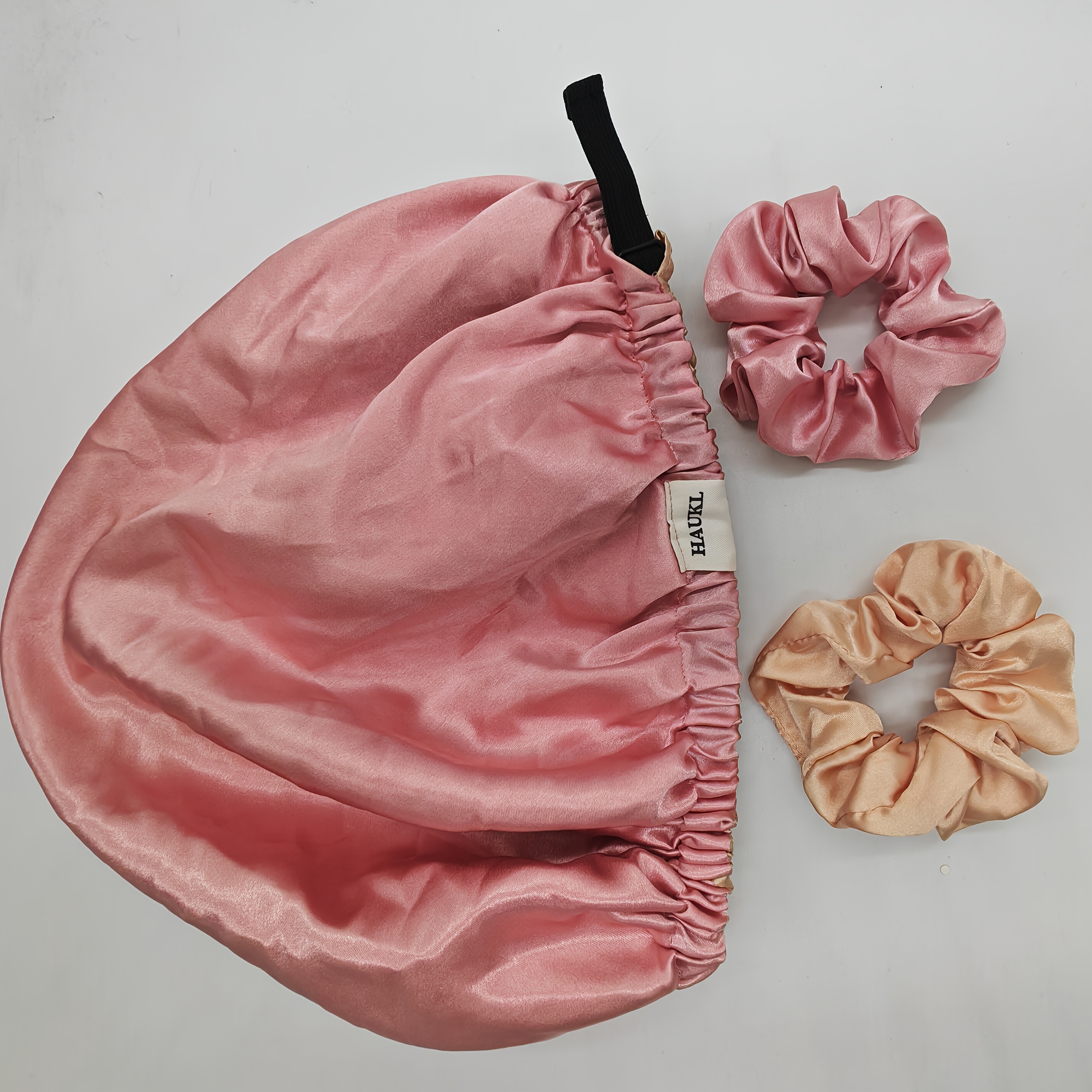 Image of 1 Satin Bandana Sleeping Hood Large Double Layer Reversible Adjustable Night Sleeping Hair Wrap Hood Reusable Women's Sleeping Hood - With 2 Hairbands - Bathroom Accessories